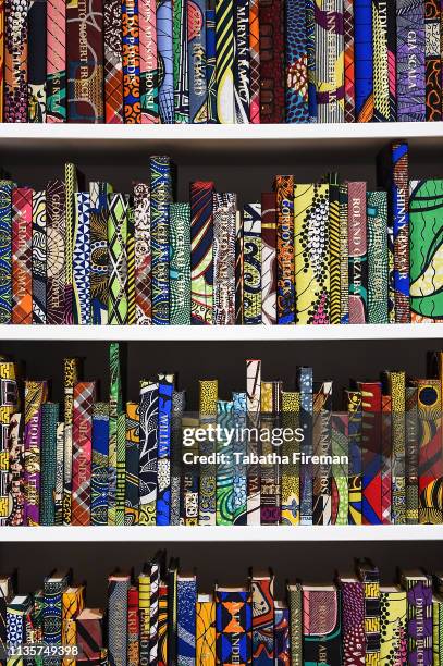 The British Library" installation by Yinka Shonibare at Tate Modern on April 8, 2019 in London, England.