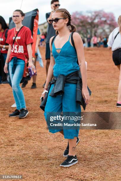 Street Style seen during the third day of Lollapalooza Brazil Music Festival at Interlagos Racetrack on April 07, 2019 in Sao Paulo, Brazil.