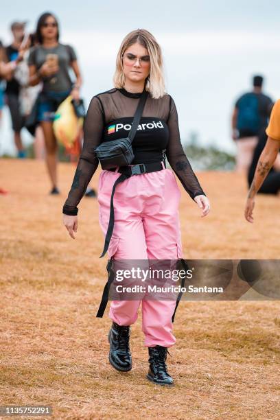 Street Style seen during the third day of Lollapalooza Brazil Music Festival at Interlagos Racetrack on April 07, 2019 in Sao Paulo, Brazil.