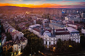 High angle view above city of Sofia, Bulgaria, Eastern Europe - stock image