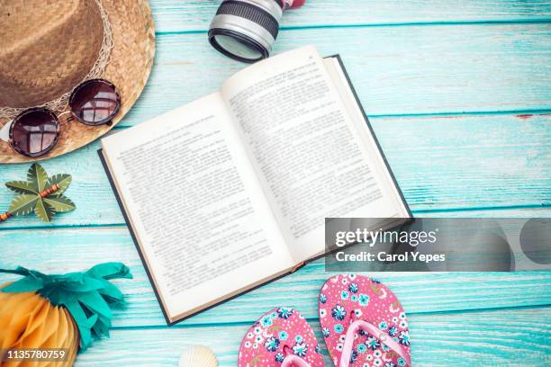 flat lay summer reading concept - beach flat lay stock pictures, royalty-free photos & images