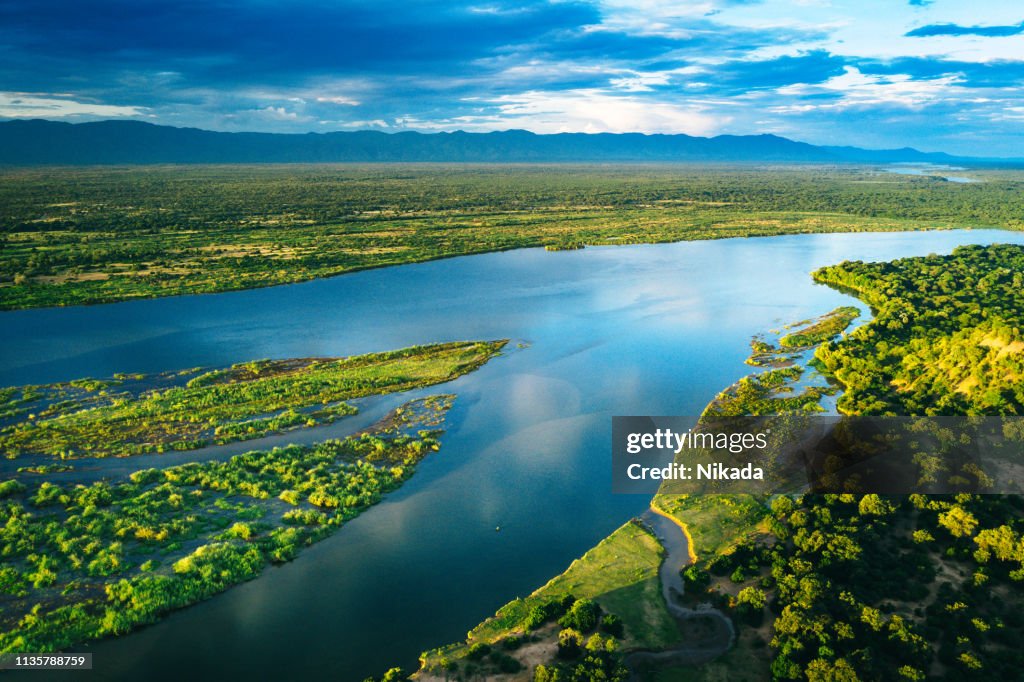 Aerial View over the Zambezi River, Zambia