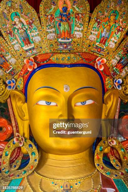 statue of maitreya buddha in thikse monastery, ladakh, india - thiksey monastery stock pictures, royalty-free photos & images