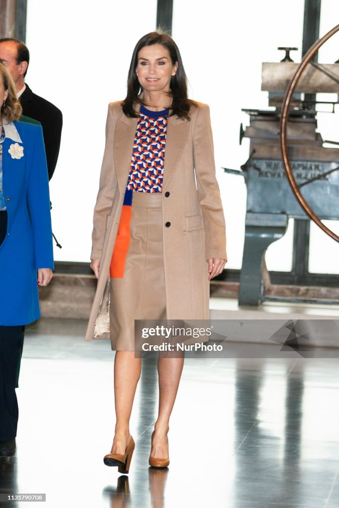 Queen Letizia Of Spain Visits The School Of Engraving And Design Of Spain's Mint