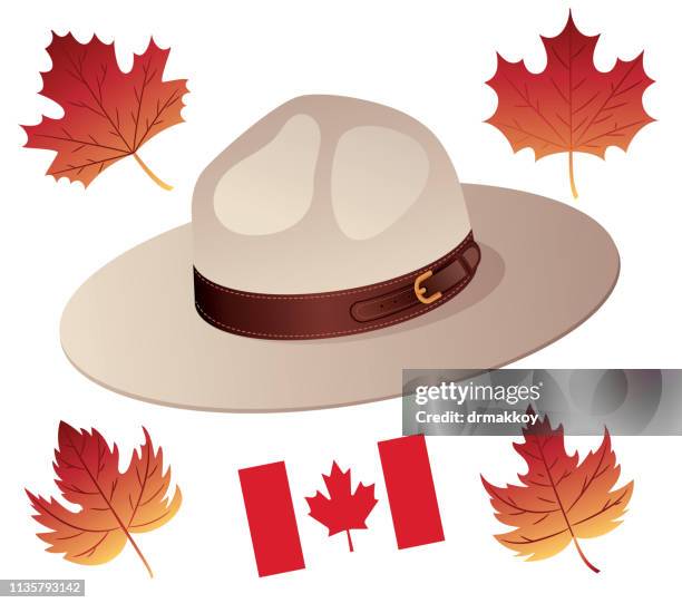 kanadische polizeihut und maple-blatt - edmonton stock-grafiken, -clipart, -cartoons und -symbole