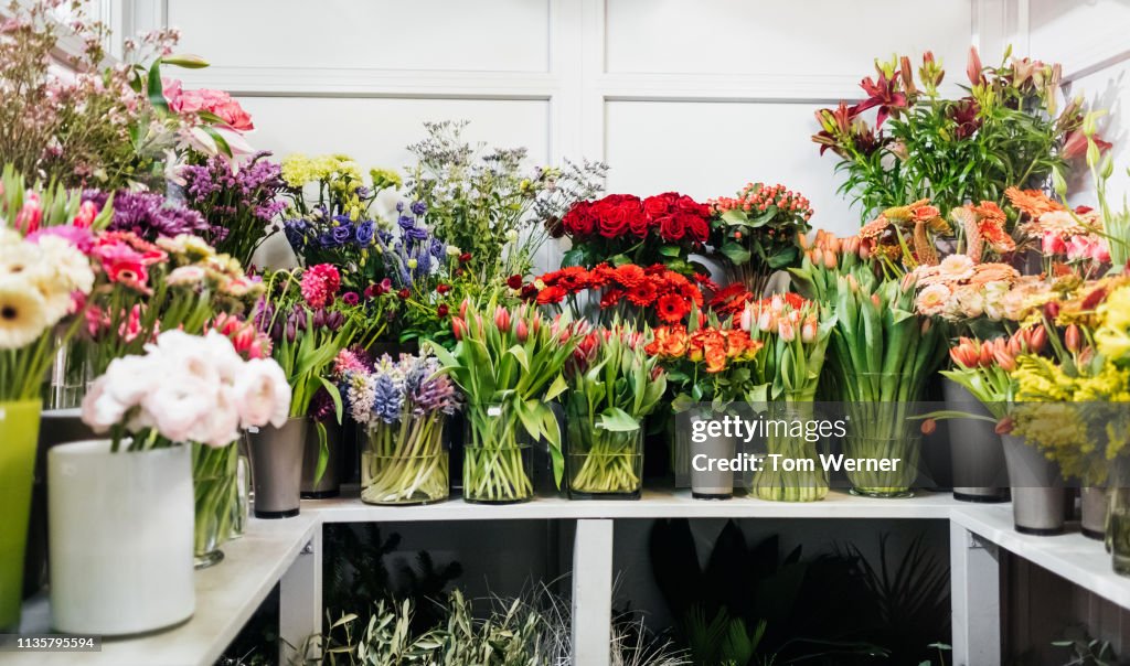 Various Flowers On Display In Florist