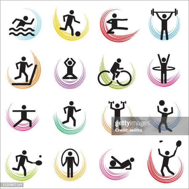 sport icons - stick figure exercise stock illustrations