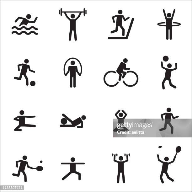sport icons - stick figure exercise stock illustrations