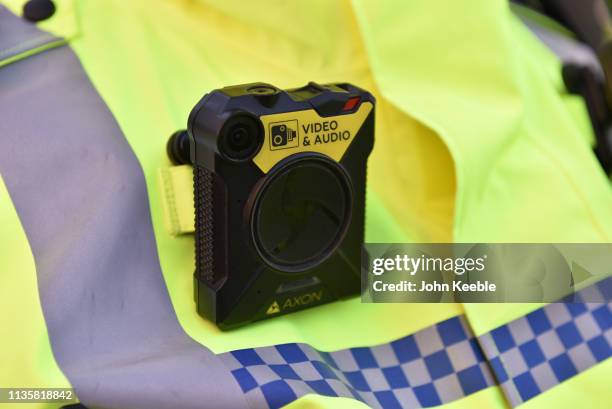 Metropolitan Police officer's Body Worn Video camera is worn on their chest on March 14, 2019 in London, England.