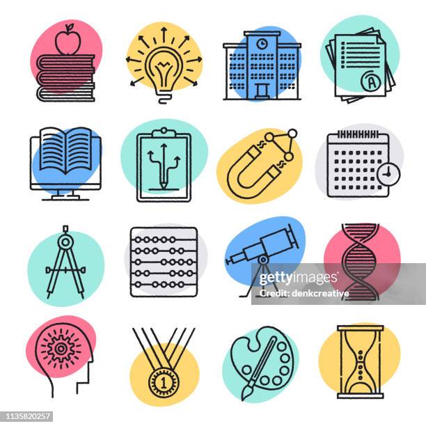 schools & cognitive development doodle style vector icon set - genius stock illustrations