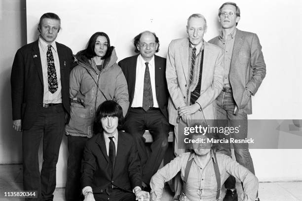 Group portrait at William S Burroughs' Bunker on the Bowery, New York, New York, summer 1980. Pictured are, top from left, Peter Orlovsky , Marisol...