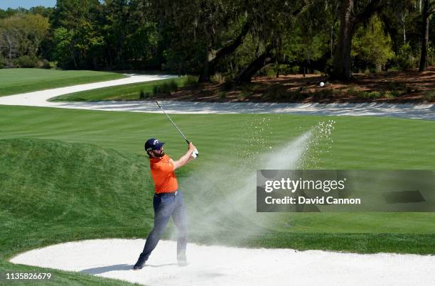 Adam Hadwin of Canada plays his third shot on the par 4, 14th hole during the first round of the 2019 Players Championship held on the Stadium Course...