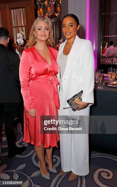 Hayley McQueen and Amal Fashanu attend the Football for Peace initiative dinner by Global Gift Foundation at Corinthia London on April 8, 2019 in...