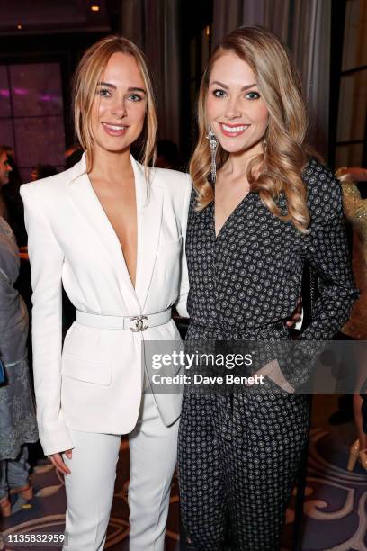 Kimberley Garner and Georgia Horsley attend the Football for Peace initiative dinner by Global Gift Foundation at Corinthia London on April 8, 2019...