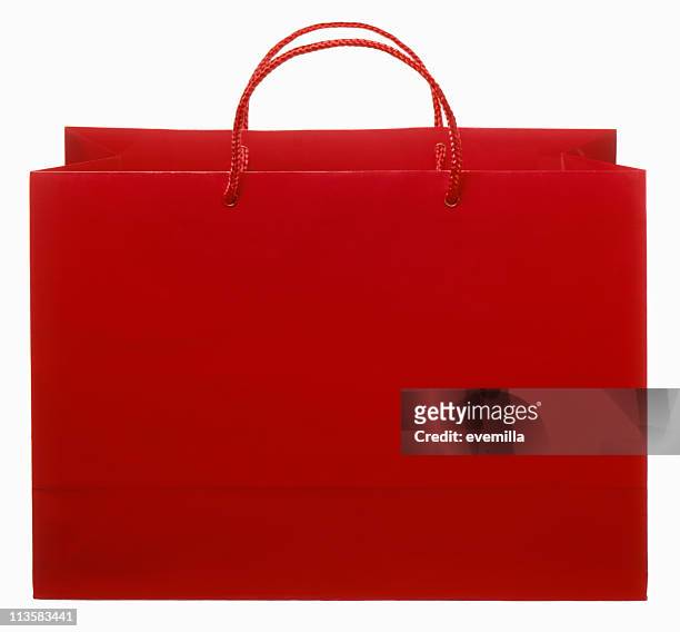 red shopping bag cut out on white - shopping bag isolated stock pictures, royalty-free photos & images