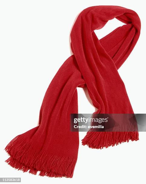 red scarf cut out on white - white scarf stock pictures, royalty-free photos & images