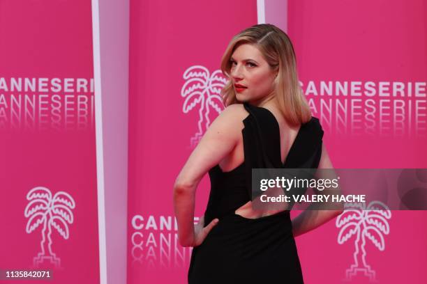 Canadian actress and jury member Katheryn Winnick poses during a photo call during the 2019 Cannes International Series festival at the Palais des...