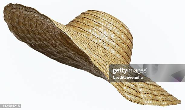 cappello di paglia isolato su bianco - brown hat foto e immagini stock