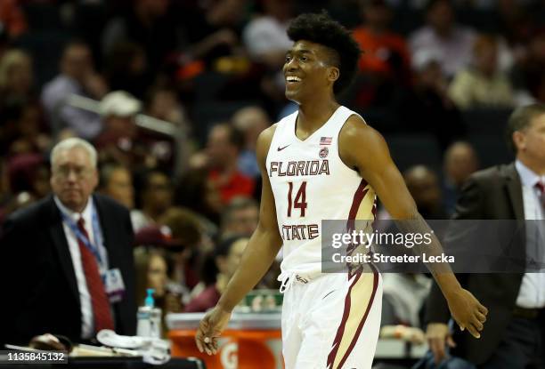 Terance Mann of the Florida State Seminoles reacts against the Virginia Tech Hokies during their game in the quarterfinal round of the 2019 Men's ACC...