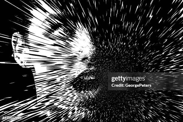 young woman's face dissolving with glitch technique - nose ring stock illustrations