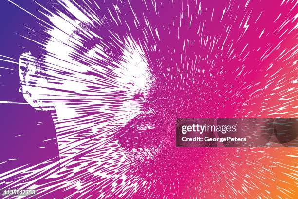 young woman's face dissolving with glitch technique - nose ring stock illustrations