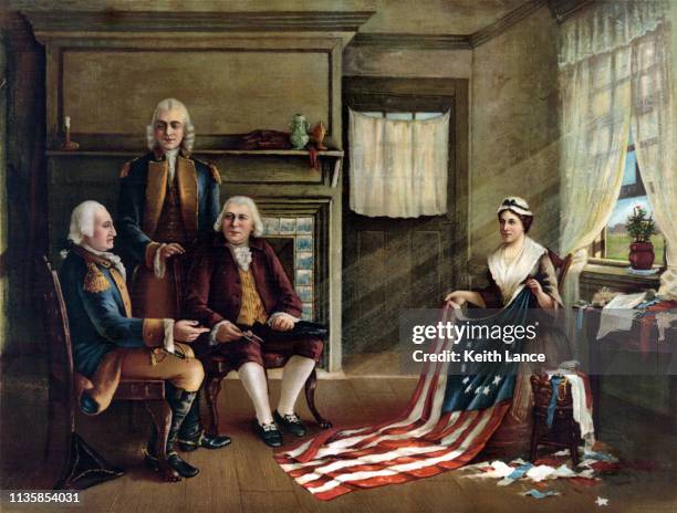 betsy ross and the creation of the american flag - american century stock illustrations