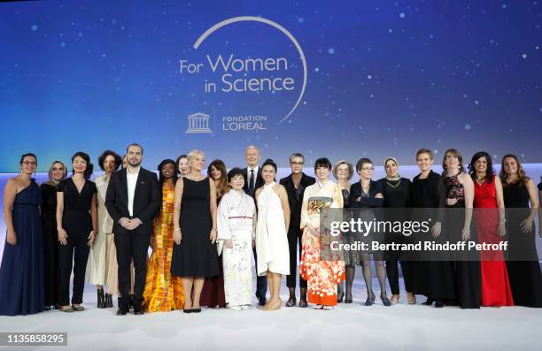 Director-General of the UNESCO, Audrey Azoulay, Chairman & Chief Executive Officer of L'Oreal and Chairman of the L'Oreal Foundation Jean-Paul Agon...