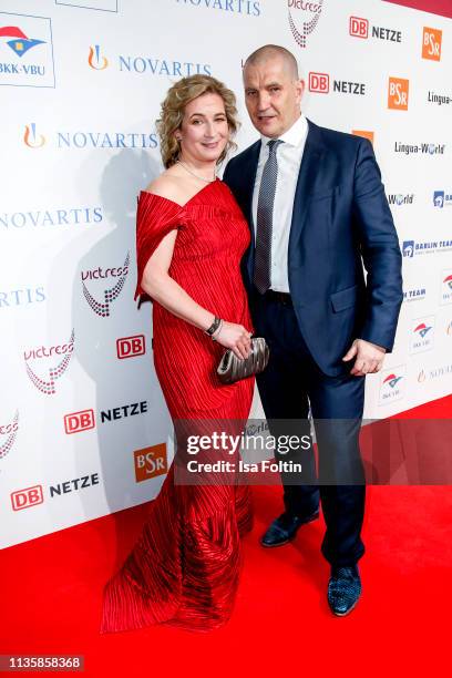 Former German speed skater, Olympic gold medalist and award winner Claudia Pechstein and her husband Matthias Grosse attend the annual Victress...