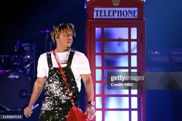 Episode 1043 -- Pictured: Musical guest Juice Wrld performs on April 8, 2019 --