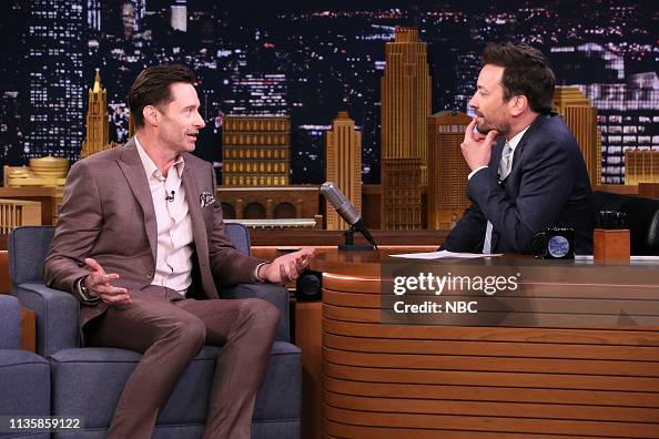 Actor Hugh Jackman during an interview with host Jimmy Fallon on