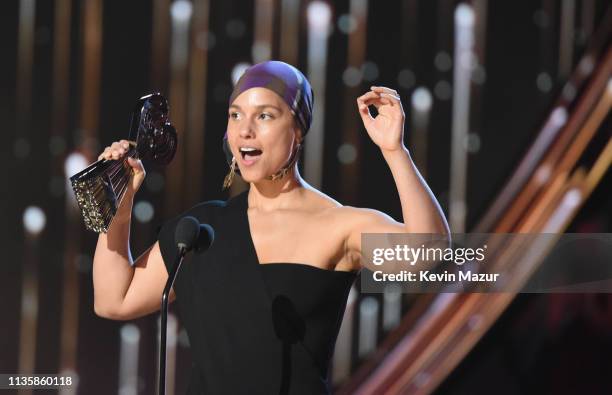 Alicia Keys accepts the "Innovator" award on stage at the 2019 iHeartRadio Music Awards which broadcast live on FOX at Microsoft Theater on March 14,...