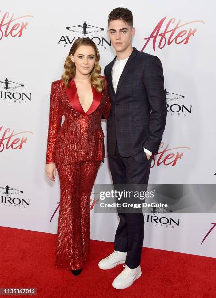 Josephine Langford and Hero Fiennes Tiffin attend the Los Angeles Premiere Of Aviron Pictures' "After" at The Grove on April 8, 2019 in Los Angeles,...