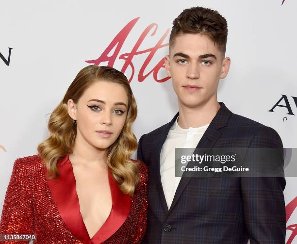 Josephine Langford and Hero Fiennes Tiffin attend the Los Angeles Premiere Of Aviron Pictures' "After" at The Grove on April 8, 2019 in Los Angeles,...