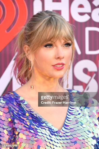 Taylor Swift attends the 2019 iHeartRadio Music Awards which broadcasted live on FOX at Microsoft Theater on March 14, 2019 in Los Angeles,...