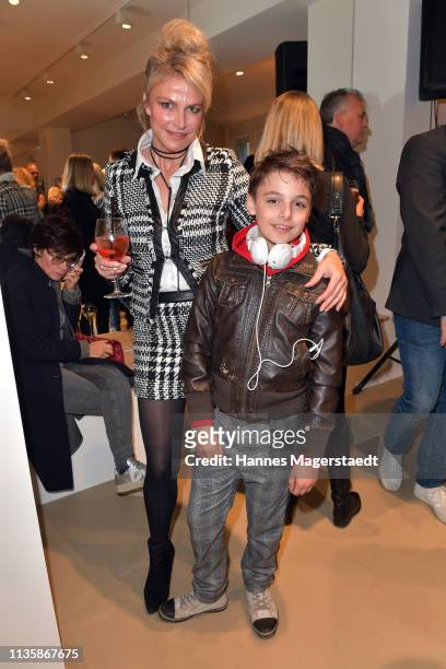 Actress Ursula Gottwald and her son Niklas James Kearney attend the grand opening of the boutique Muenchen Mitte on April 8, 2019 in Munich, Germany.