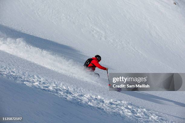 Skier heli skiing on the 4th March 2019 in Ayder in the Kackar Mountains in Eastern Turkey.