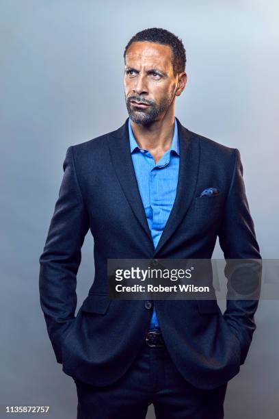 Footballer Rio Ferdinand and tv pundit is photographed for the Times on May 5, 2018 in London, England.