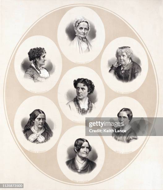 portraits of women of the suffrage and women's rights movement - bill of rights stock illustrations