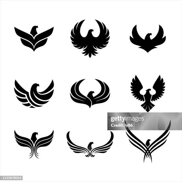 ilustraciones, imágenes clip art, dibujos animados e iconos de stock de iconos águila - aves volando