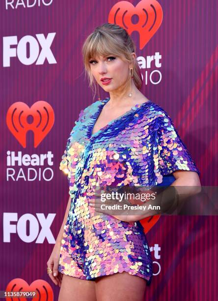 Taylor Swift attends the 2019 iHeartRadio Music Awards which broadcasted live on FOX at Microsoft Theater on March 14, 2019 in Los Angeles,...