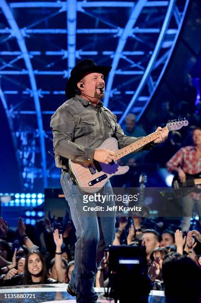 Garth Brooks performs on stage at the 2019 iHeartRadio Music Awards which broadcasted live on FOX at the Microsoft Theater on March 14, 2019 in Los...
