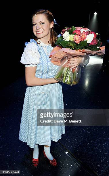 Actress Sophie Evans, runner-up in the BBC 1's 'Over the Rainbow', poses backstage after beginning her first week-long as Dorothy in The Wizard of Oz...