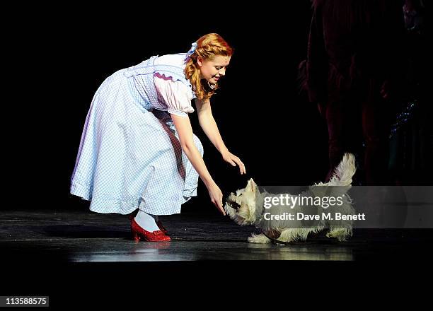 Actress Sophie Evans, runner-up in the BBC 1's 'Over the Rainbow', bows on stage after beginning her first week-long run as Dorothy in The Wizard of...