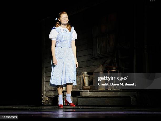 Actress Sophie Evans, runner-up in the BBC 1's 'Over the Rainbow', bows on stage after beginning her first week-long run as Dorothy in The Wizard of...