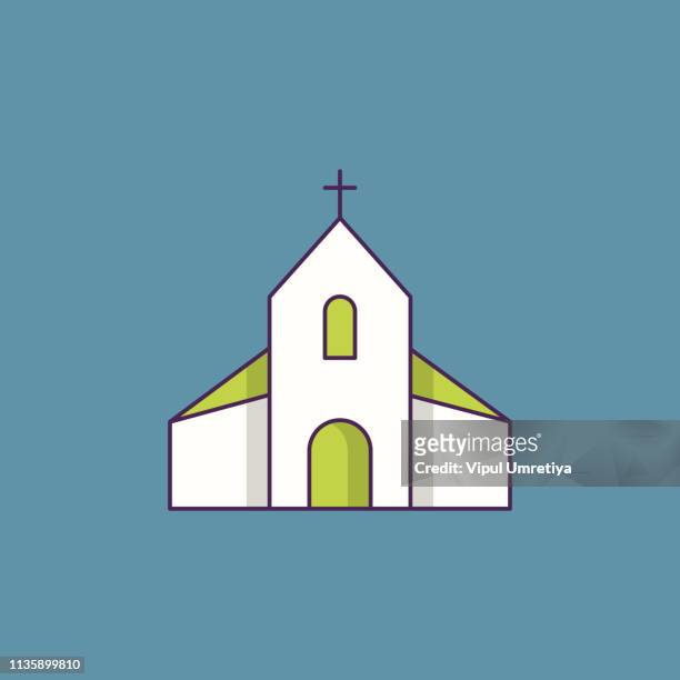 illustrazioni stock, clip art, cartoni animati e icone di tendenza di icona della linea della chiesa - torre con guglia