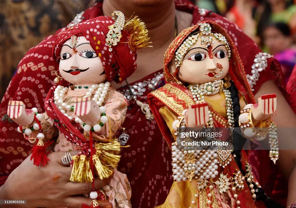 Gangaur Sticker Devotee carry Gangour idol in the occasion of Gangour Teej festival ...