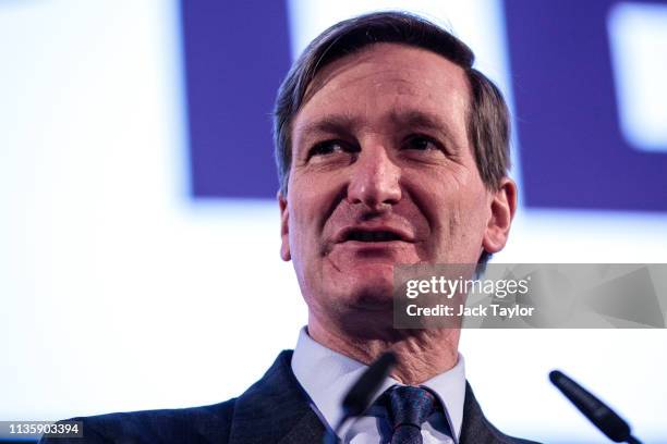 Conservative MP Dominic Grieve speaks at a 'People's Vote' rally calling for another referendum on Brexit on April 9, 2019 in London, England....