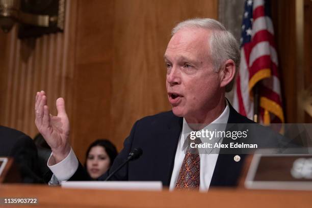 Senator Ron Johnson delivers his opening statement during a U.S. Senate Homeland Security Committee hearing on migration on the Southern U.S Border...