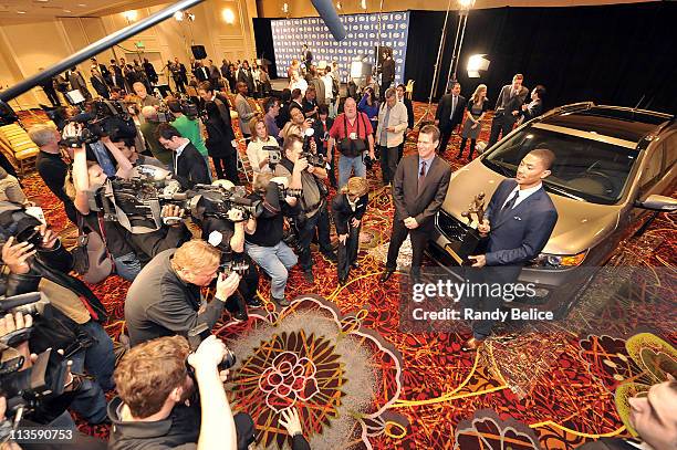 Derrick Rose of the Chicago Bulls poses for pictures after receiving the 2010-11 Kia NBA Most Valuable Player Award on May 3, 2011 in Lincolnshire,...