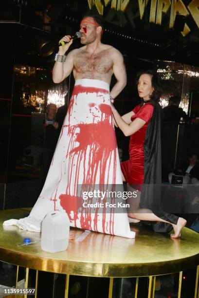 Guest and Sylvie Ortega Munos attend "Le Temps Retrouve" Party at the VIP RoomTheater on March 14, 2019 in Paris, France.